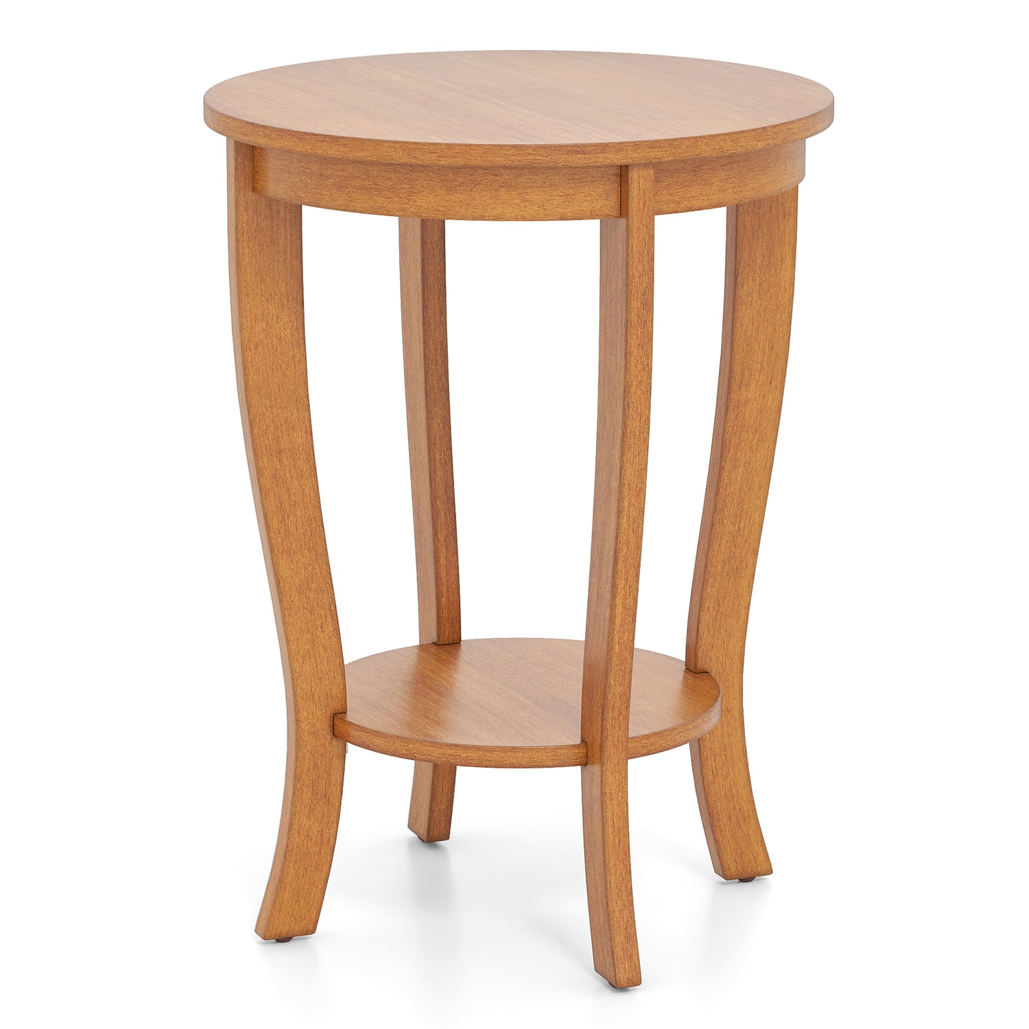 2-tier Round End Table with Solid Wood Legs