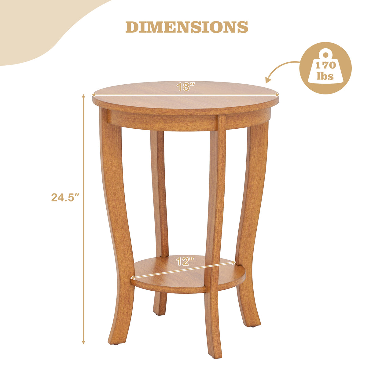 2-tier Round End Table with Solid Wood Legs