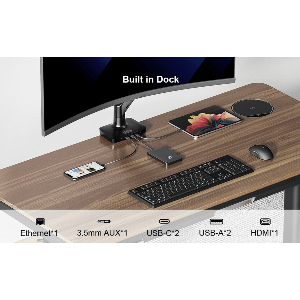 ErgoAV ErgoLink Motion Desk Mount for Single Monitors up to 34" and 22 lbs