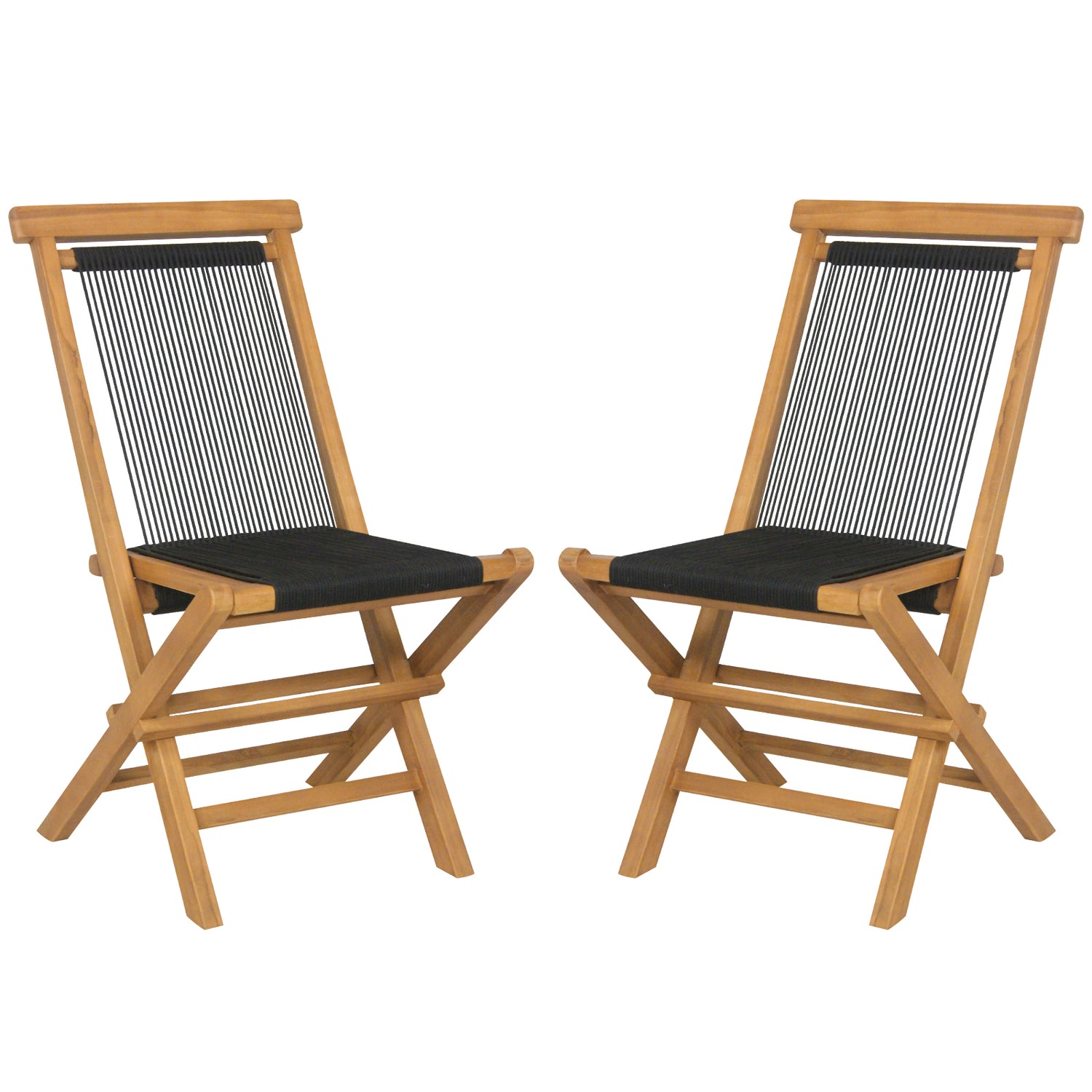 2 Piece Indonesia Teak Patio Folding Chairs with Woven Rope Seat and Back for Porch Backyard Poolside