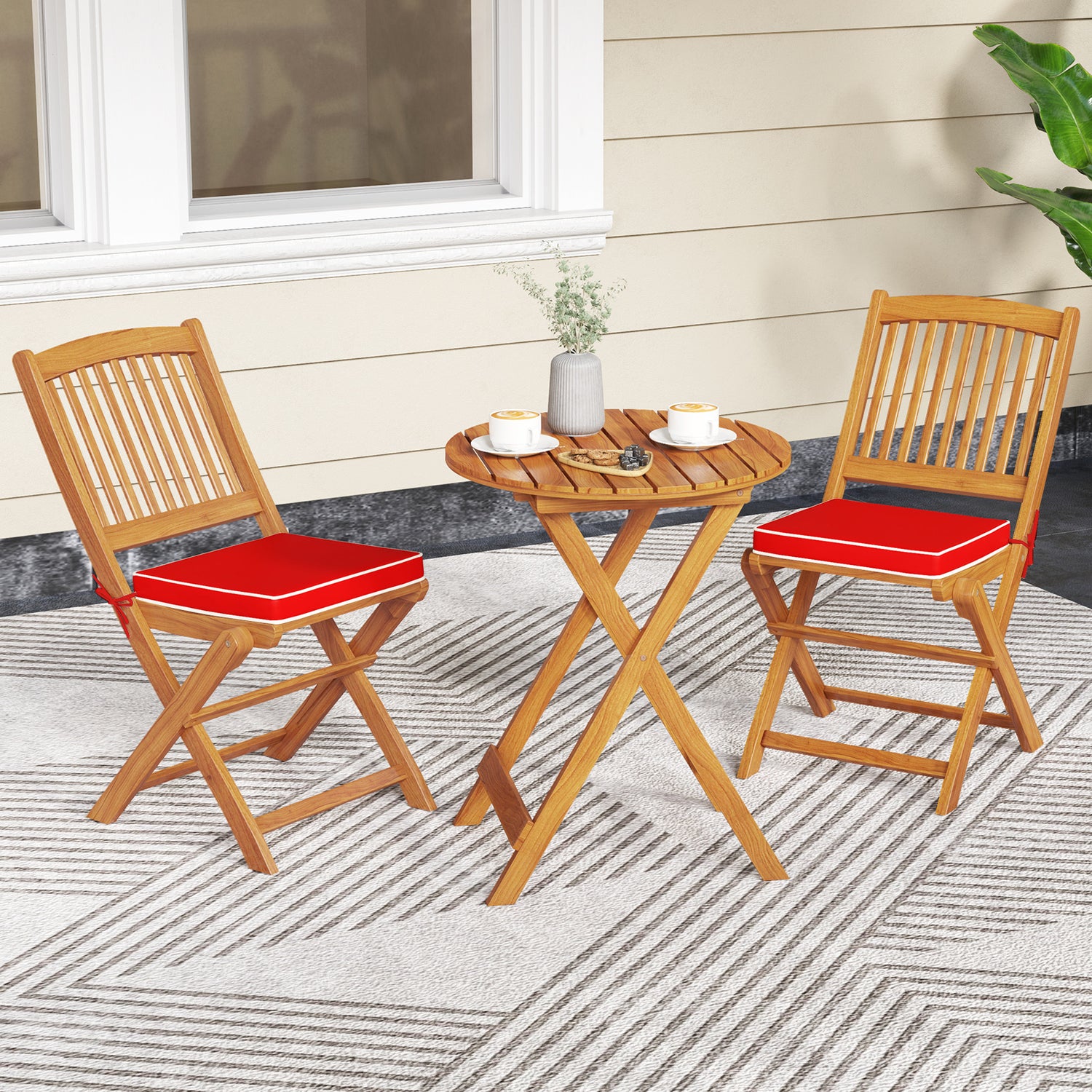 Outdoor Folding Chairs with Seat Cushions Set of 2
