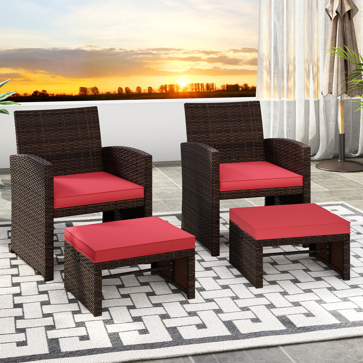 Multipurpose Outdoor 2 Pieces Patio PE Rattan Ottomans Footstool