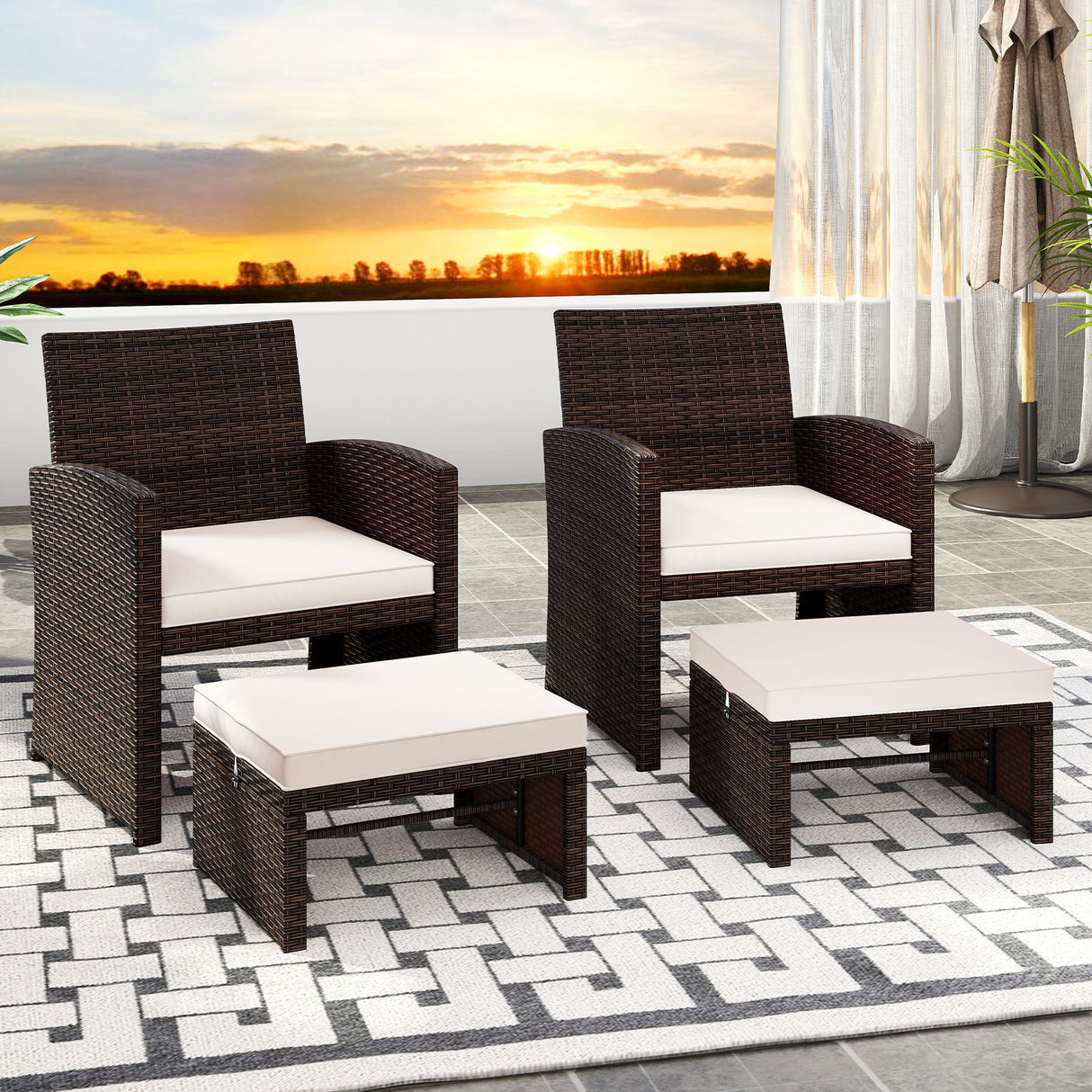 Multipurpose Outdoor 2 Pieces Patio PE Rattan Ottomans Footstool