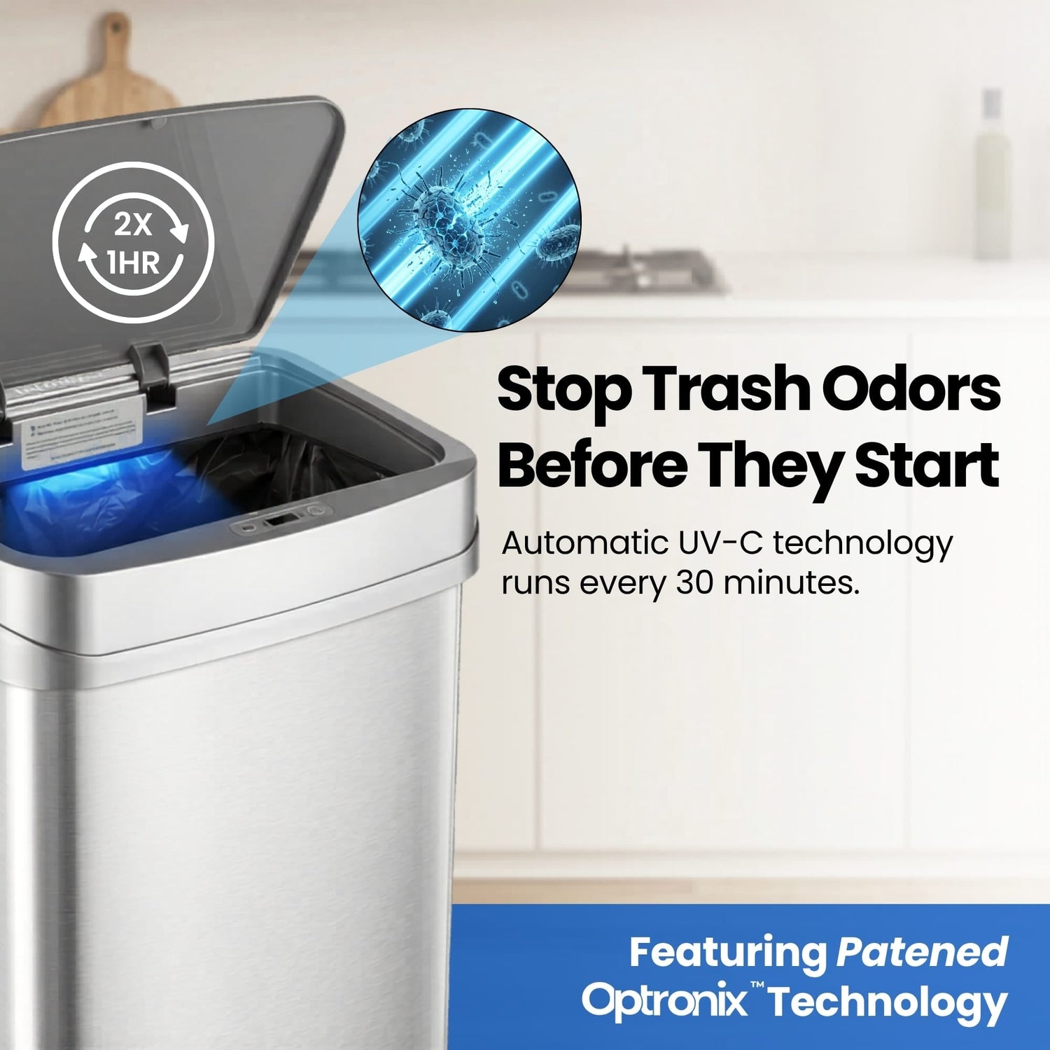 13 Gallon | Nova Series UV Odor Neutralizing Smart Trash Can | ONT-50-81
