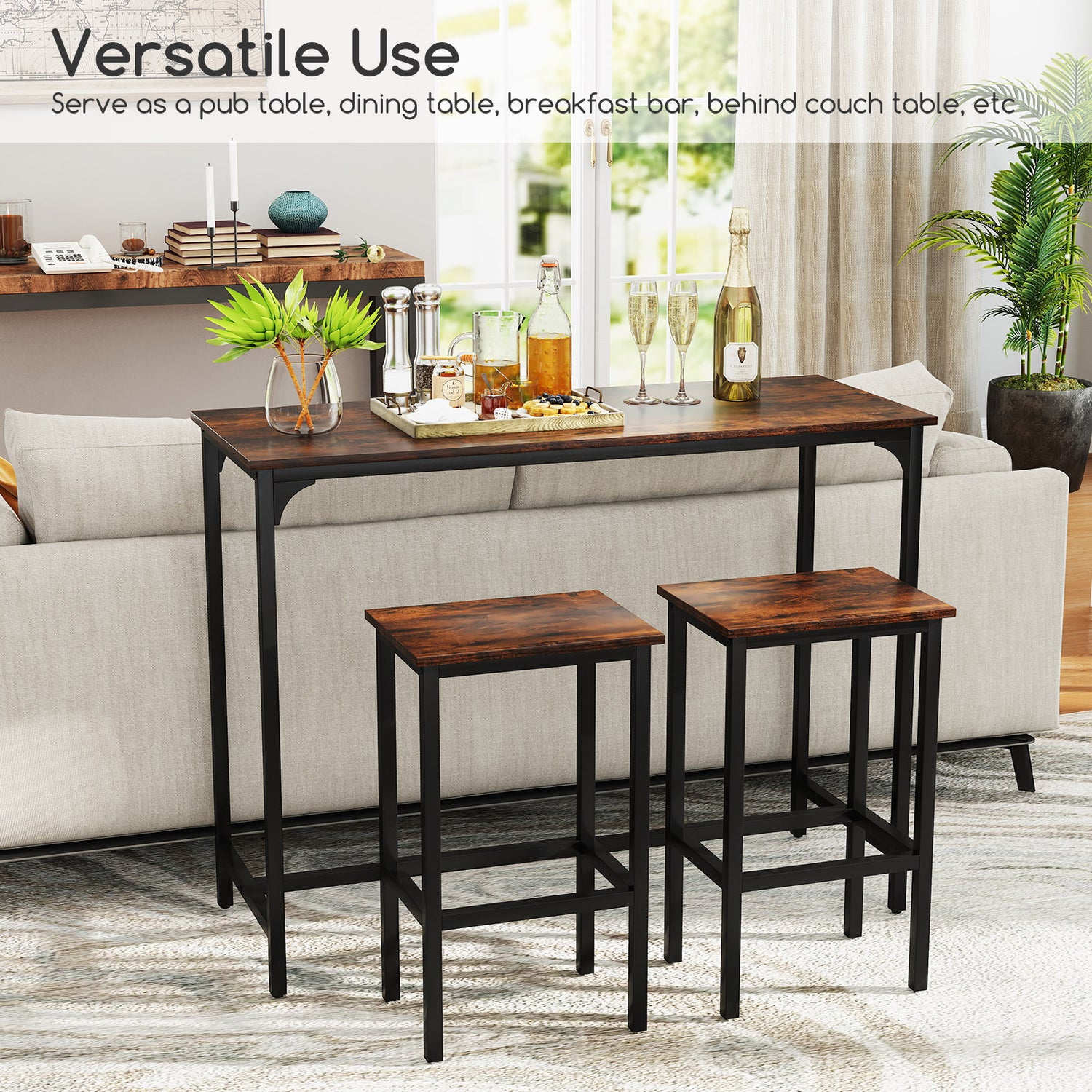 Industrial 3-Piece 47.5" Counter-Height Dining Table and 2 Bar Stools