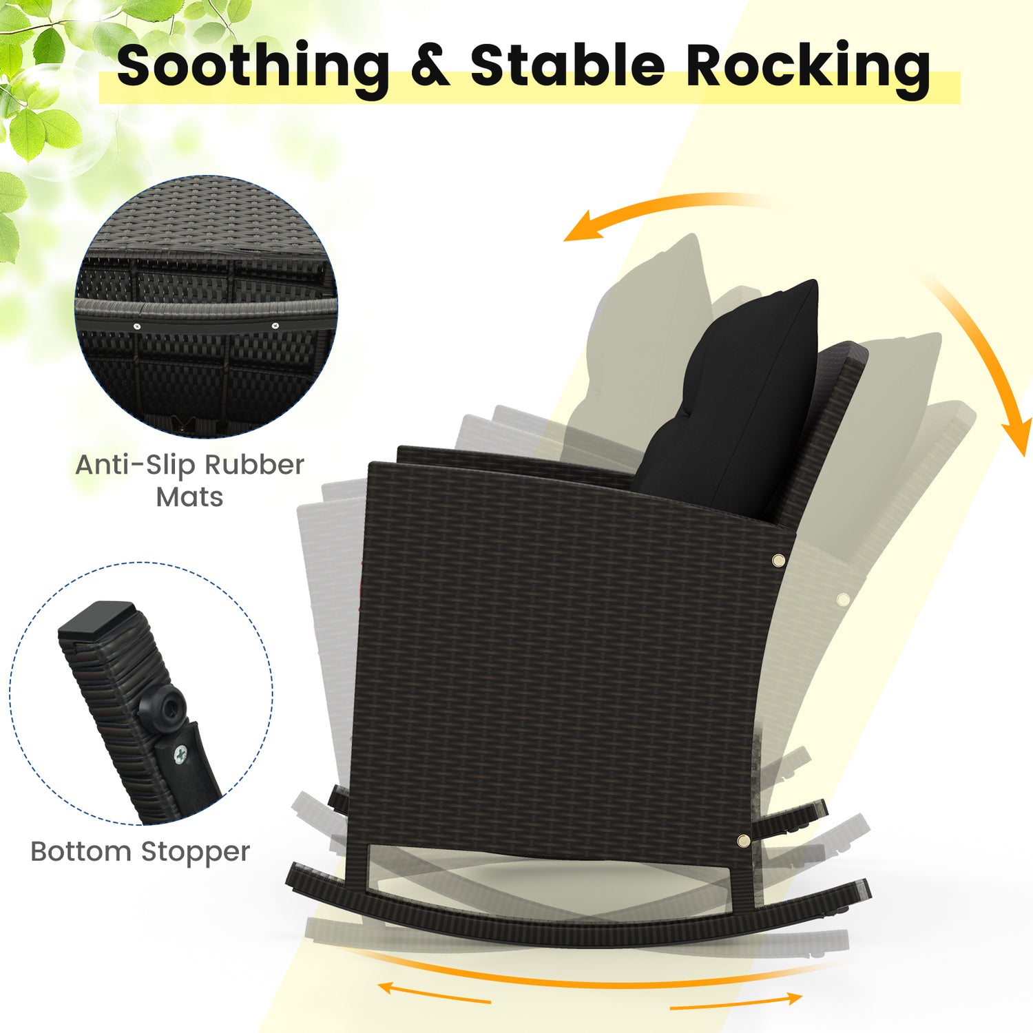 3-Piece Patio Rattan Roker Chairs with Tempered Glass Table and Soft Cushions
