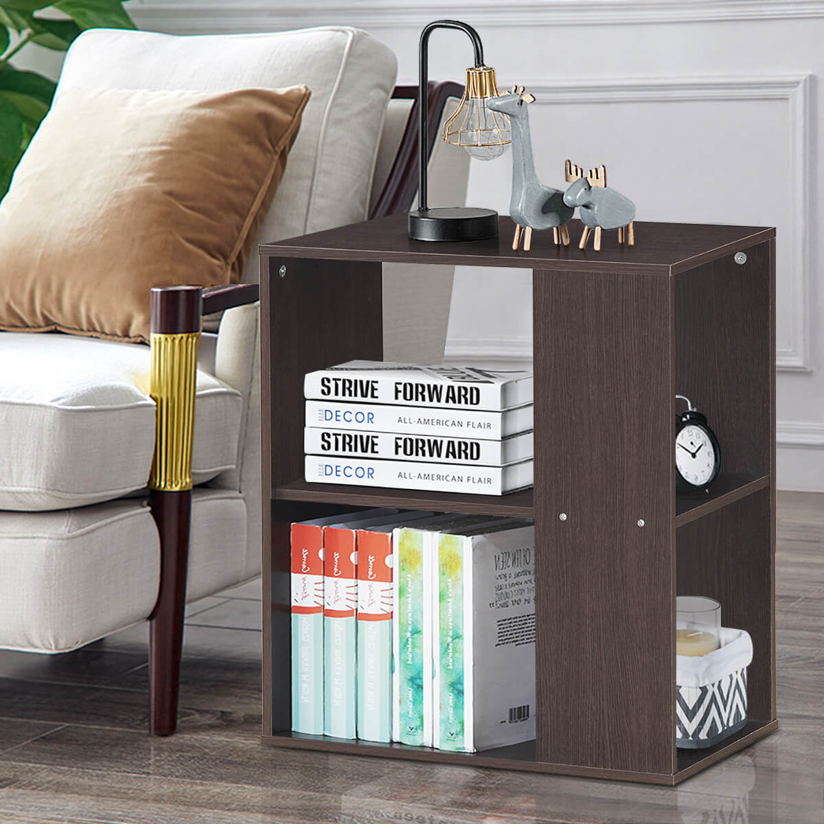 2-Tier Side End Table with Storage Shelves