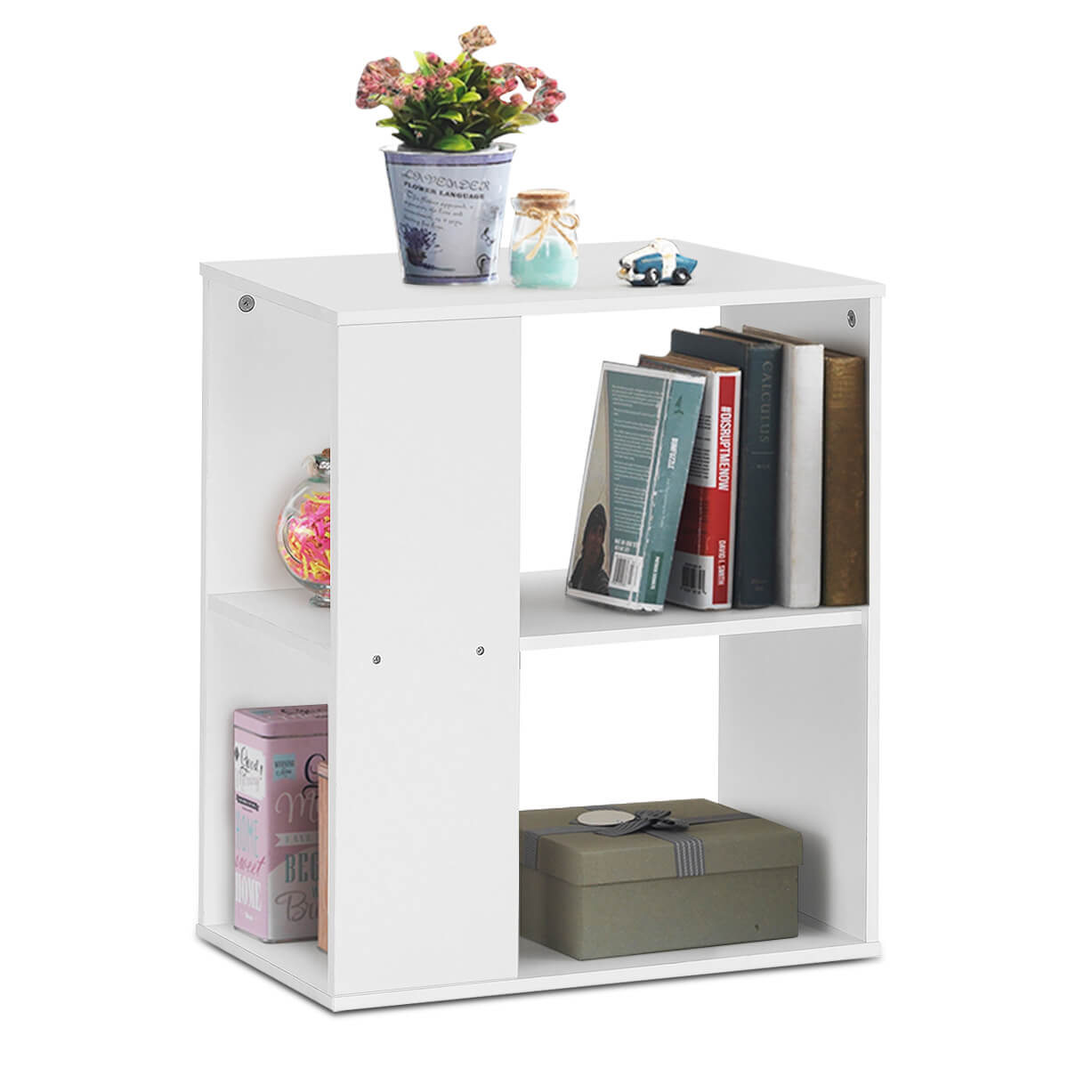 2-Tier Side End Table with Storage Shelves