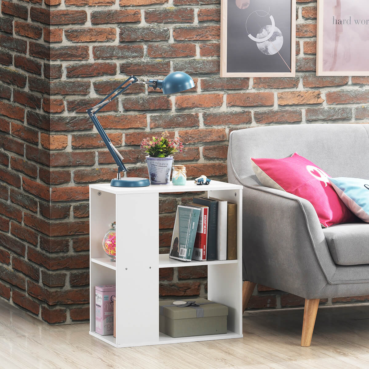 2-Tier Side End Table with Storage Shelves