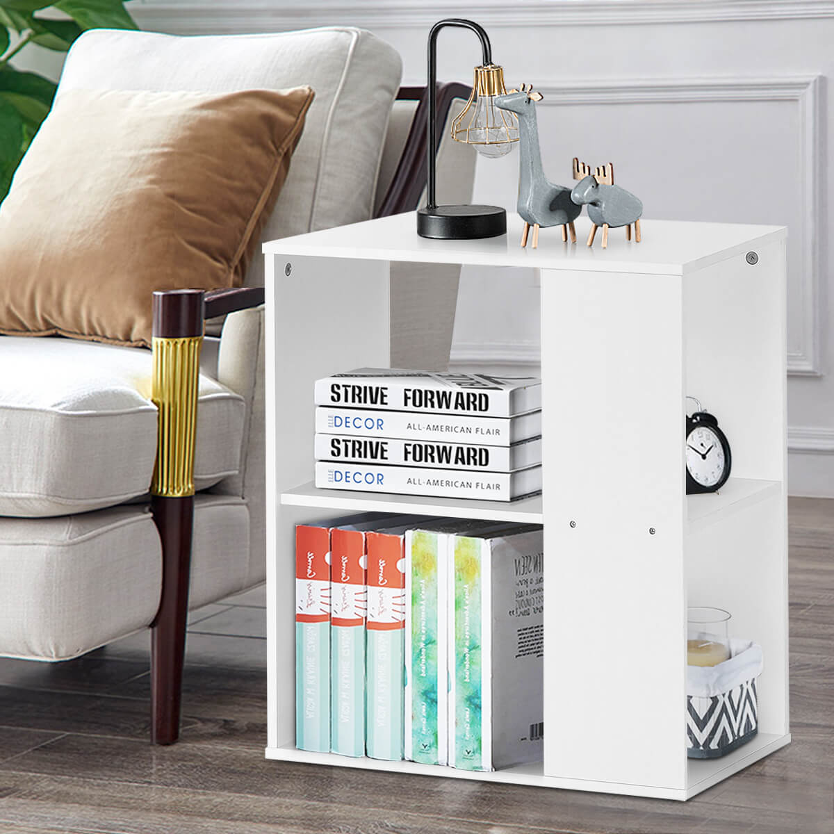 2-Tier Side End Table with Storage Shelves