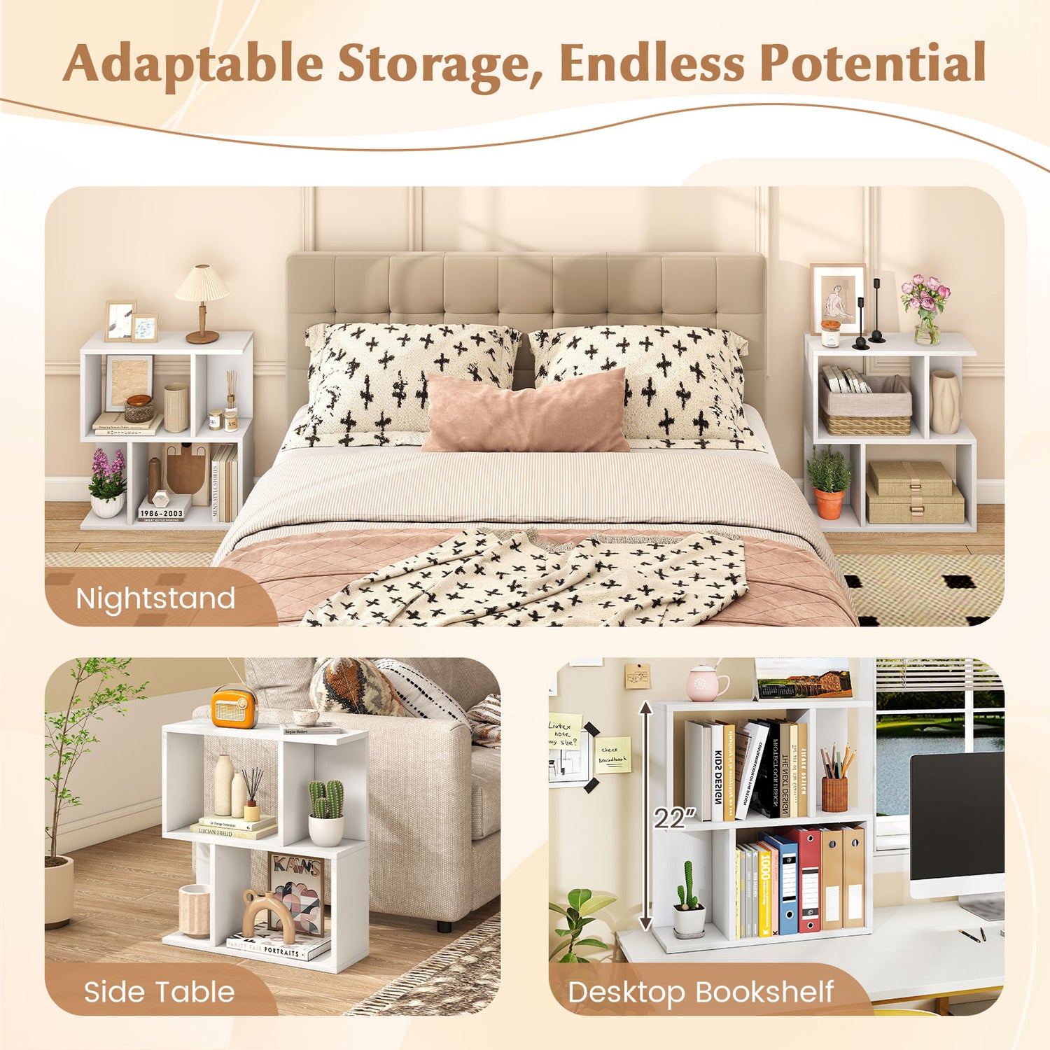 3-Tier Bookshelf with Display Shelf for Small Space