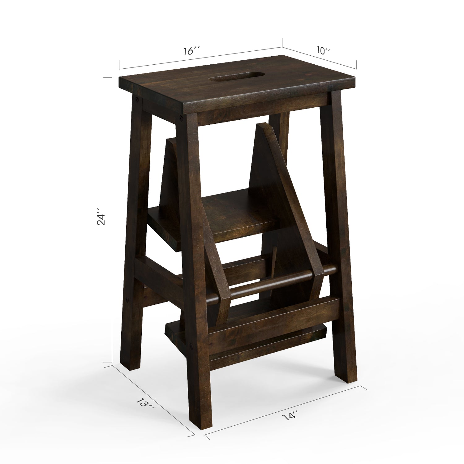 3-in-1 Rubber Wood Step Stool with Convenient Handle