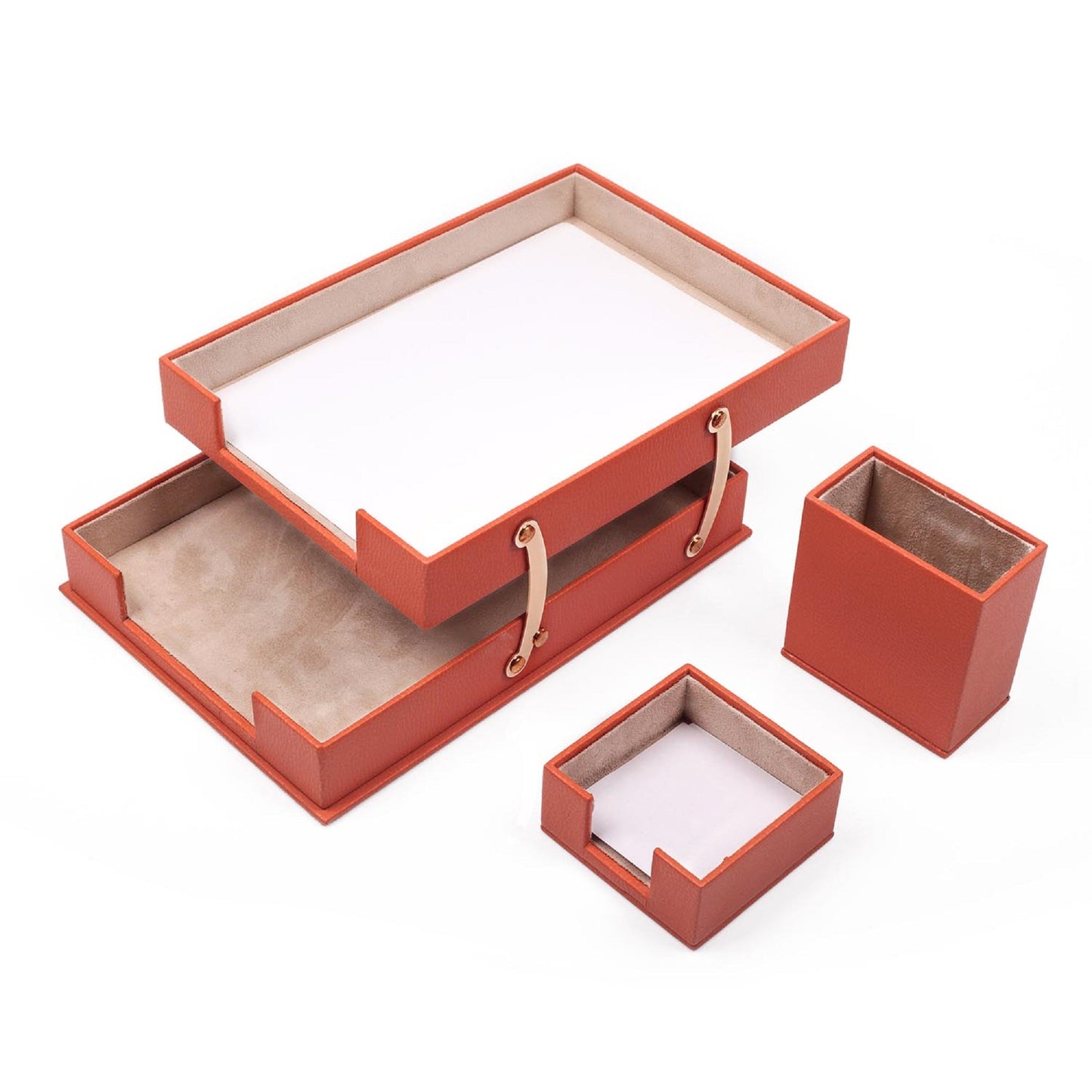 MOOG Leather Desk Set-3 Accessories-Double Document Tray - Tan - 3 PCS