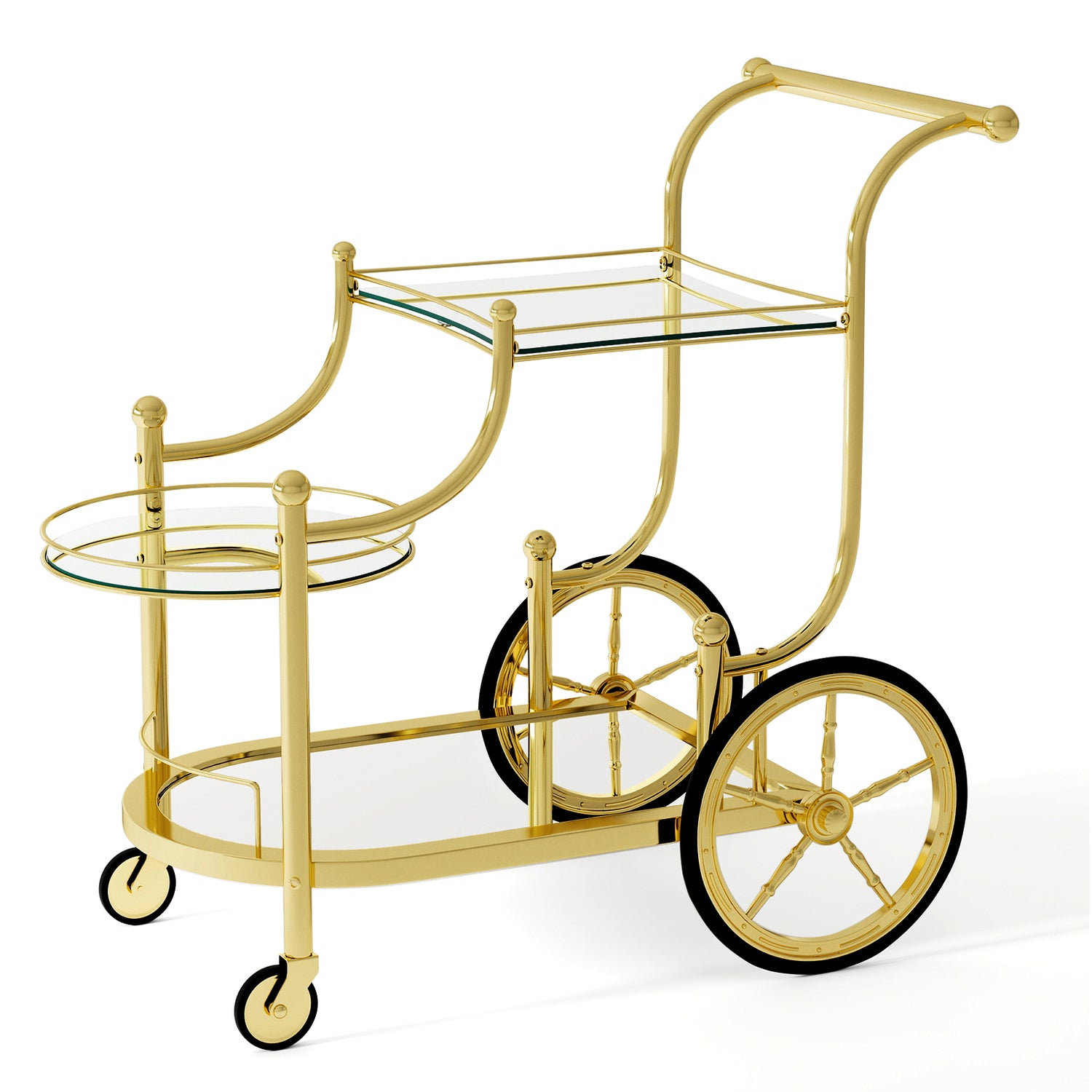 Kitchen Rolling Bar Cart with Tempered Glass Suitable for Restaurant and Hotel
