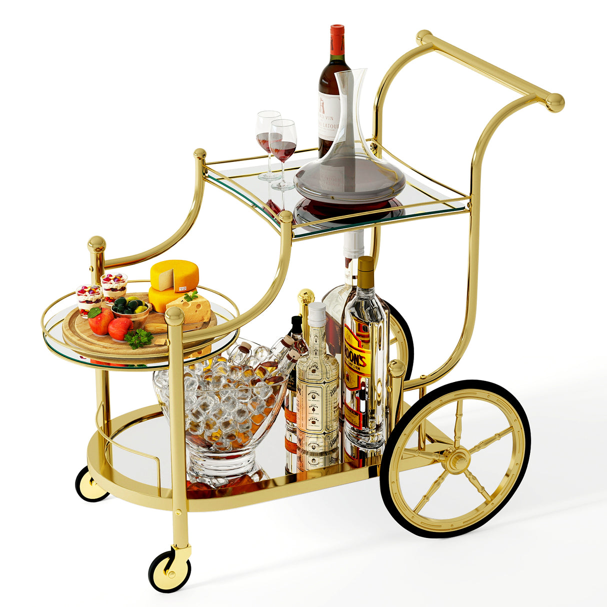 Kitchen Rolling Bar Cart with Tempered Glass Suitable for Restaurant and Hotel
