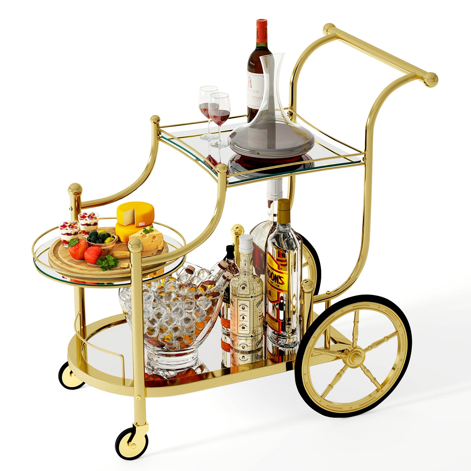 Kitchen Rolling Bar Cart with Tempered Glass Suitable for Restaurant and Hotel