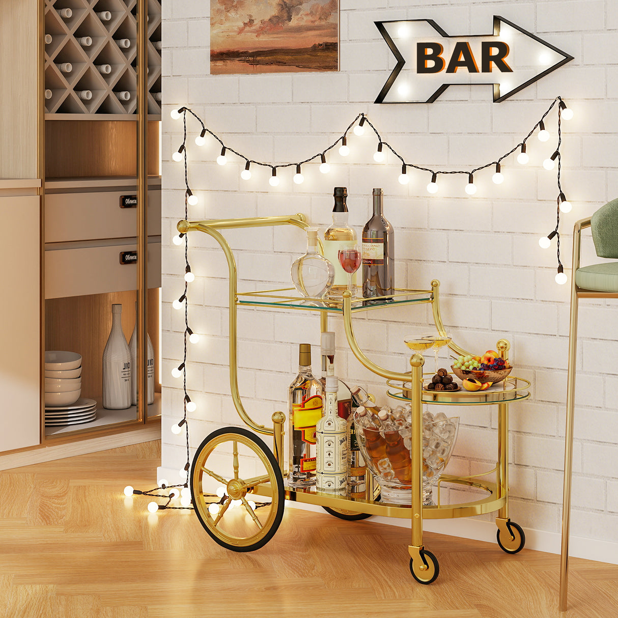 Kitchen Rolling Bar Cart with Tempered Glass Suitable for Restaurant and Hotel