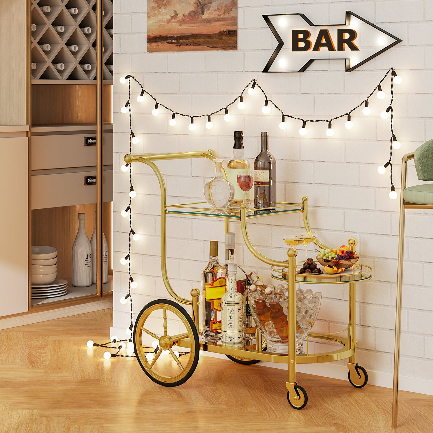 Kitchen Rolling Bar Cart with Tempered Glass Suitable for Restaurant and Hotel