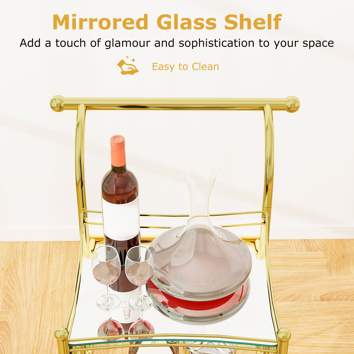 Kitchen Rolling Bar Cart with Tempered Glass Suitable for Restaurant and Hotel