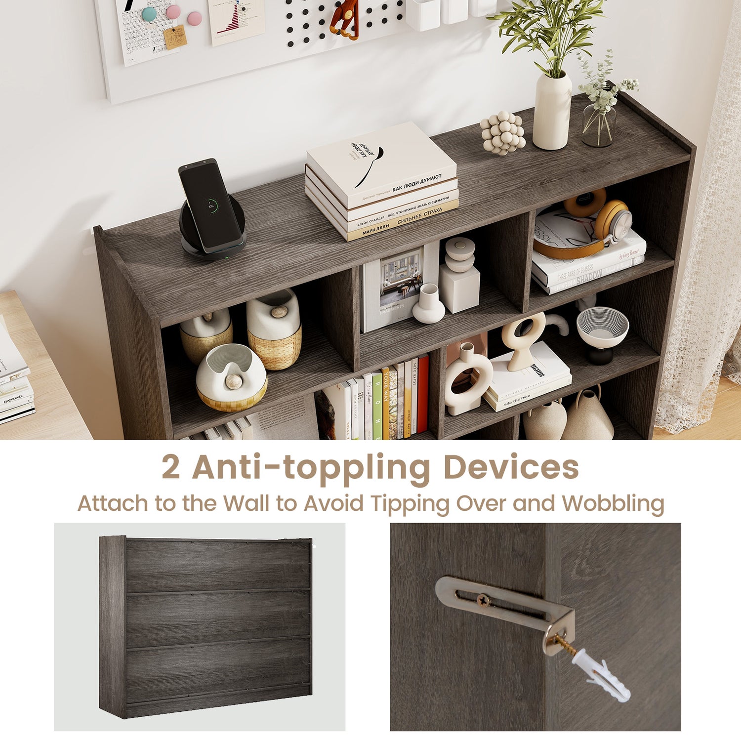 3-Tier Open Bookcase 8-Cube Floor Standing Storage Shelves Display Cabinet