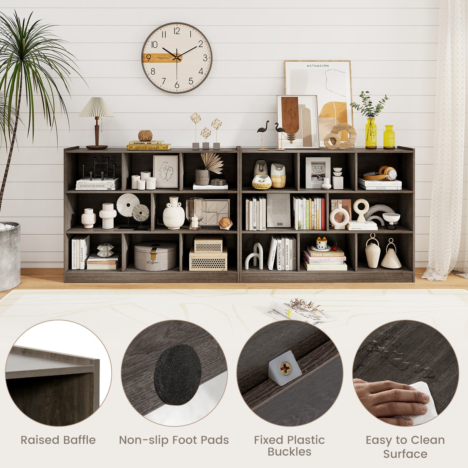 3-Tier Open Bookcase 8-Cube Floor Standing Storage Shelves Display Cabinet