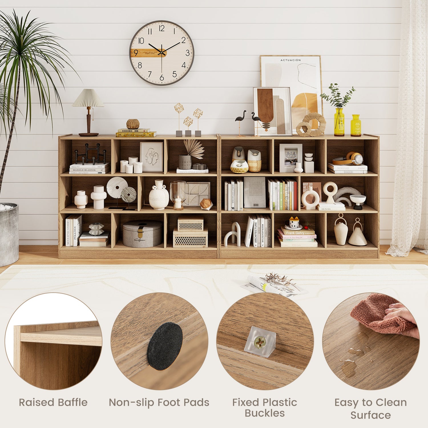 3-Tier Open Bookcase 8-Cube Floor Standing Storage Shelves Display Cabinet