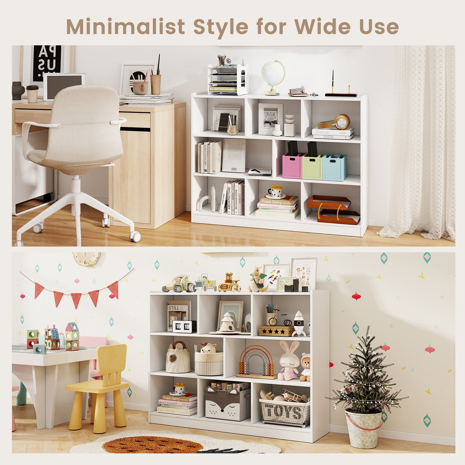 3-Tier Open Bookcase 8-Cube Floor Standing Storage Shelves Display Cabinet