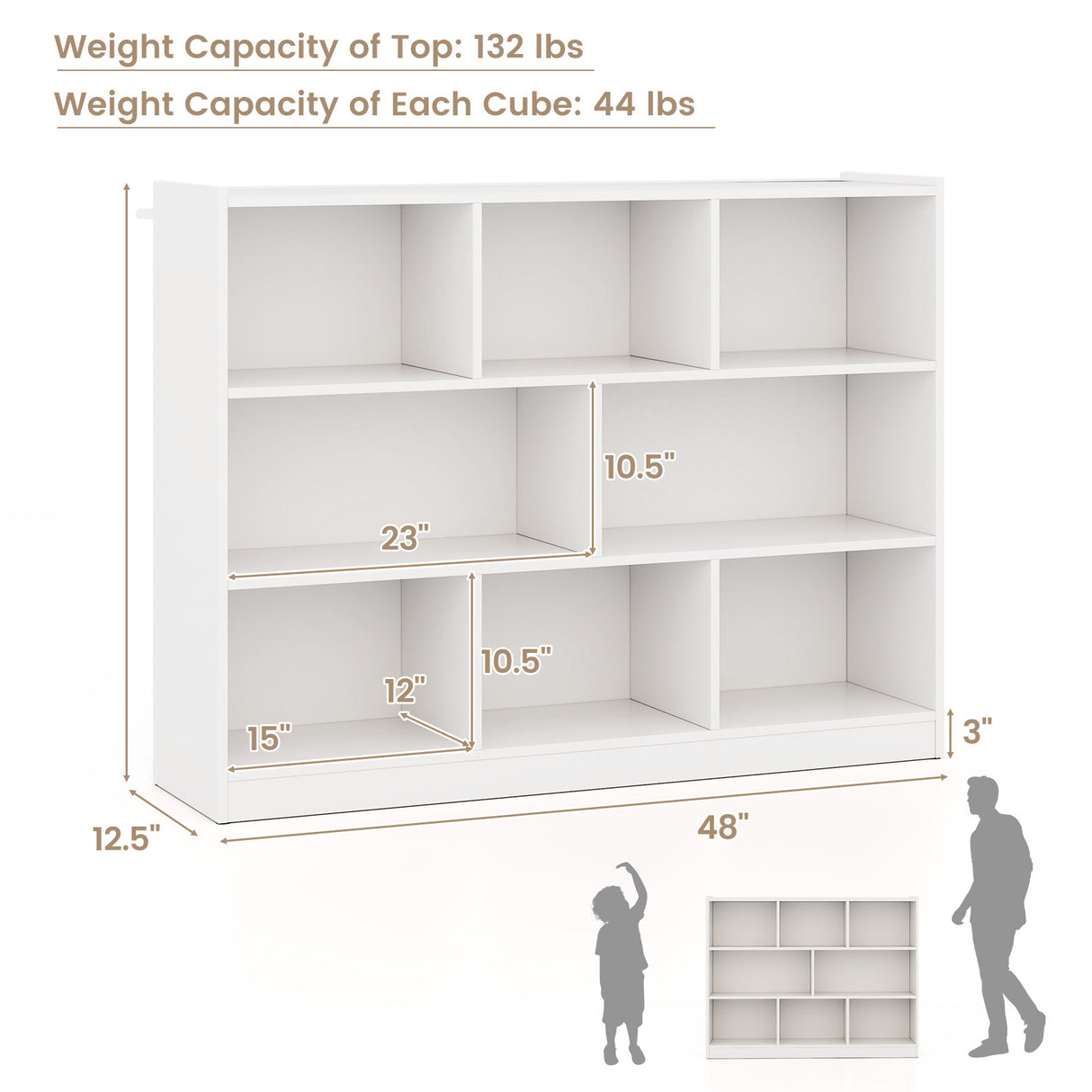 3-Tier Open Bookcase 8-Cube Floor Standing Storage Shelves Display Cabinet
