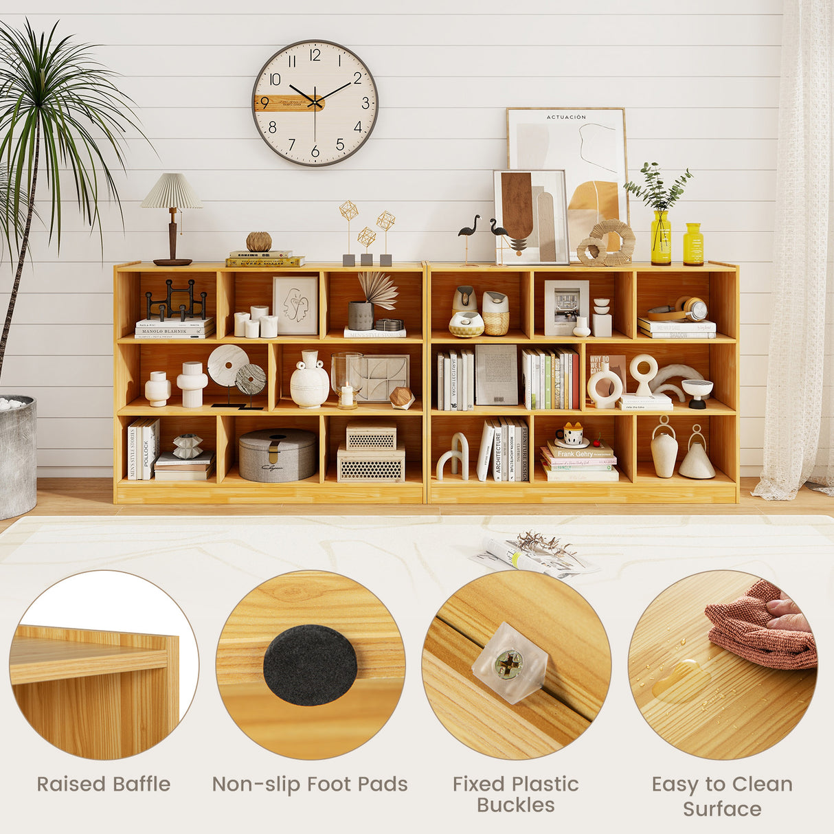 3-Tier Open Bookcase 8-Cube Floor Standing Storage Shelves Display Cabinet