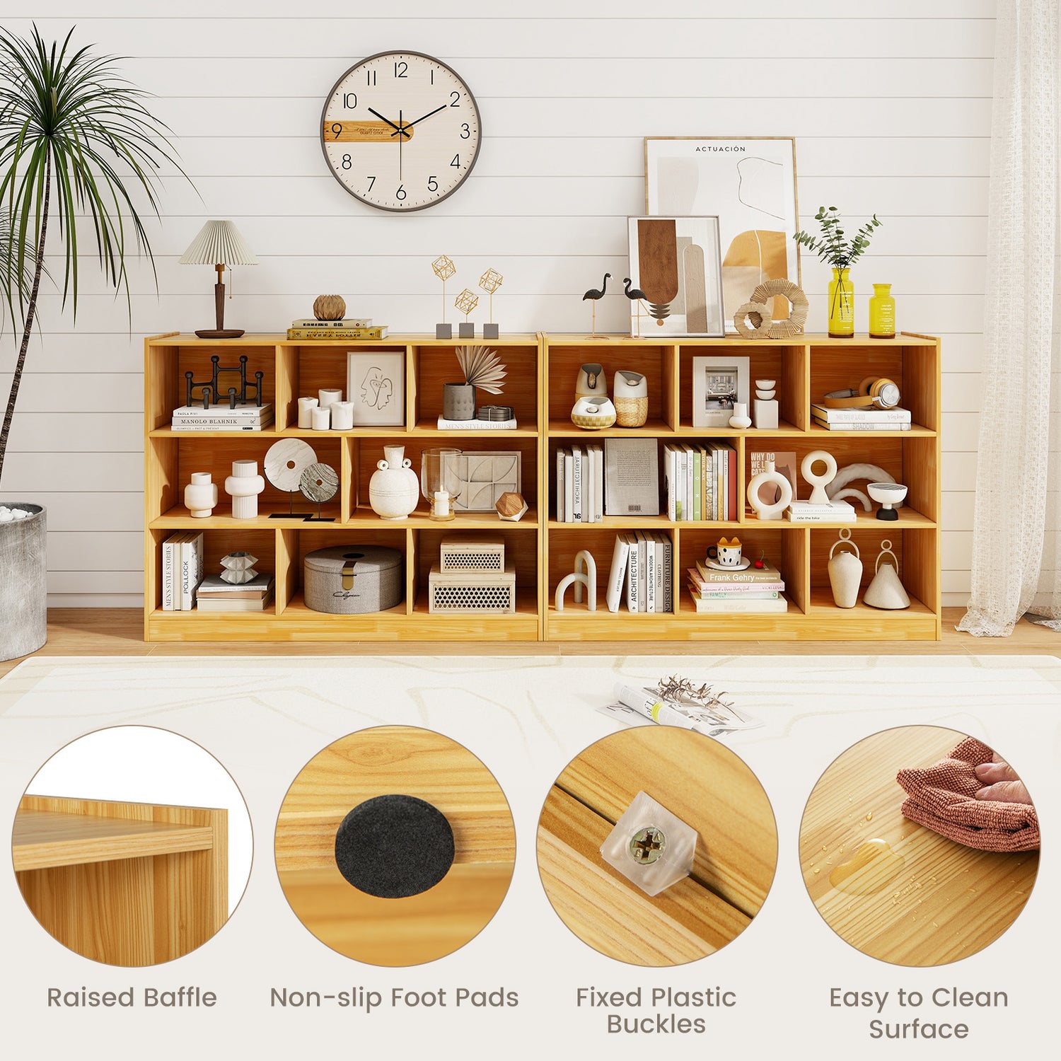 3-Tier Open Bookcase 8-Cube Floor Standing Storage Shelves Display Cabinet