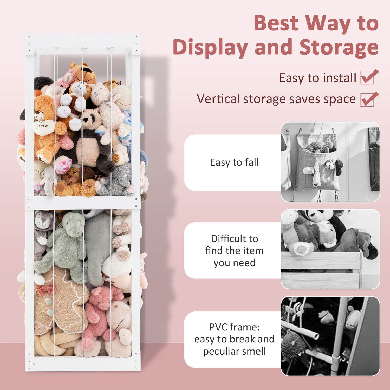 300L Large Stuffed Animal Storage with Open Top and Elastic Cords