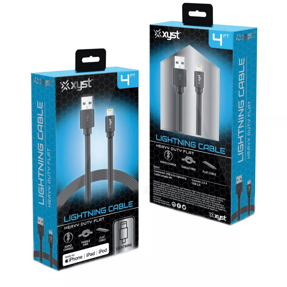 Xyst Charge and Sync USB to Lightning Flat Cable 4Ft