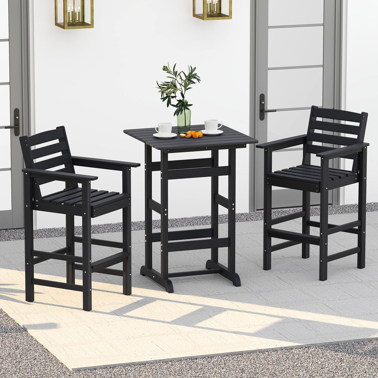 30 Inch Square Bar Table Dining Table with Slatted Tabletop for Poolside