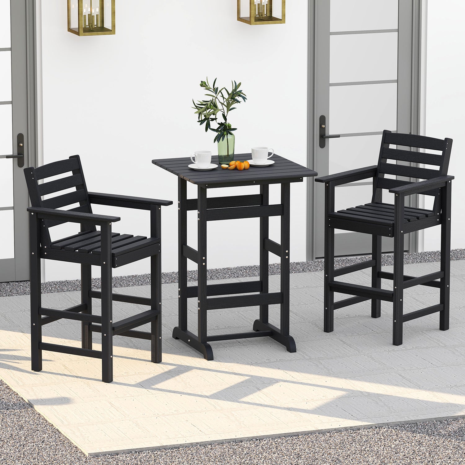30 Inch Square Bar Table Dining Table with Slatted Tabletop for Poolside