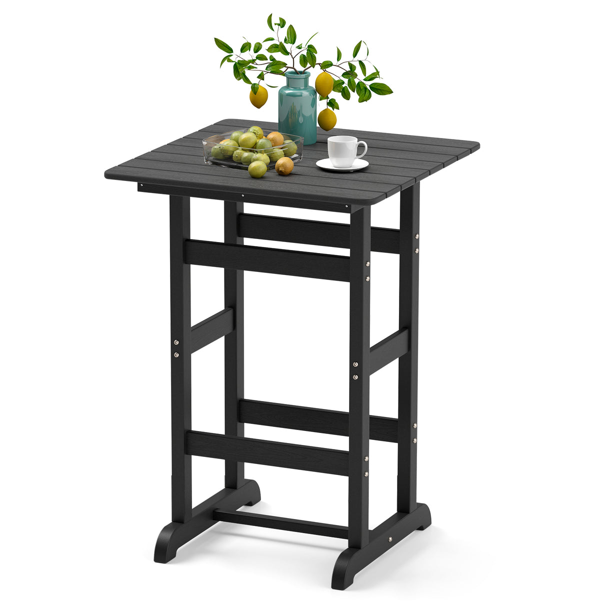 30 Inch Square Bar Table Dining Table with Slatted Tabletop for Poolside