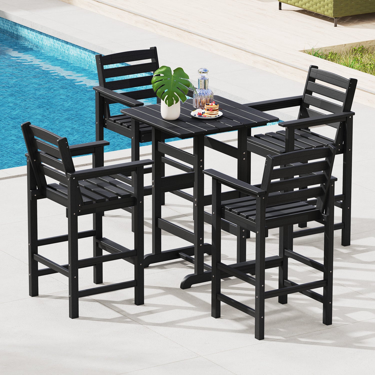 30 Inch Square Bar Table Dining Table with Slatted Tabletop for Poolside