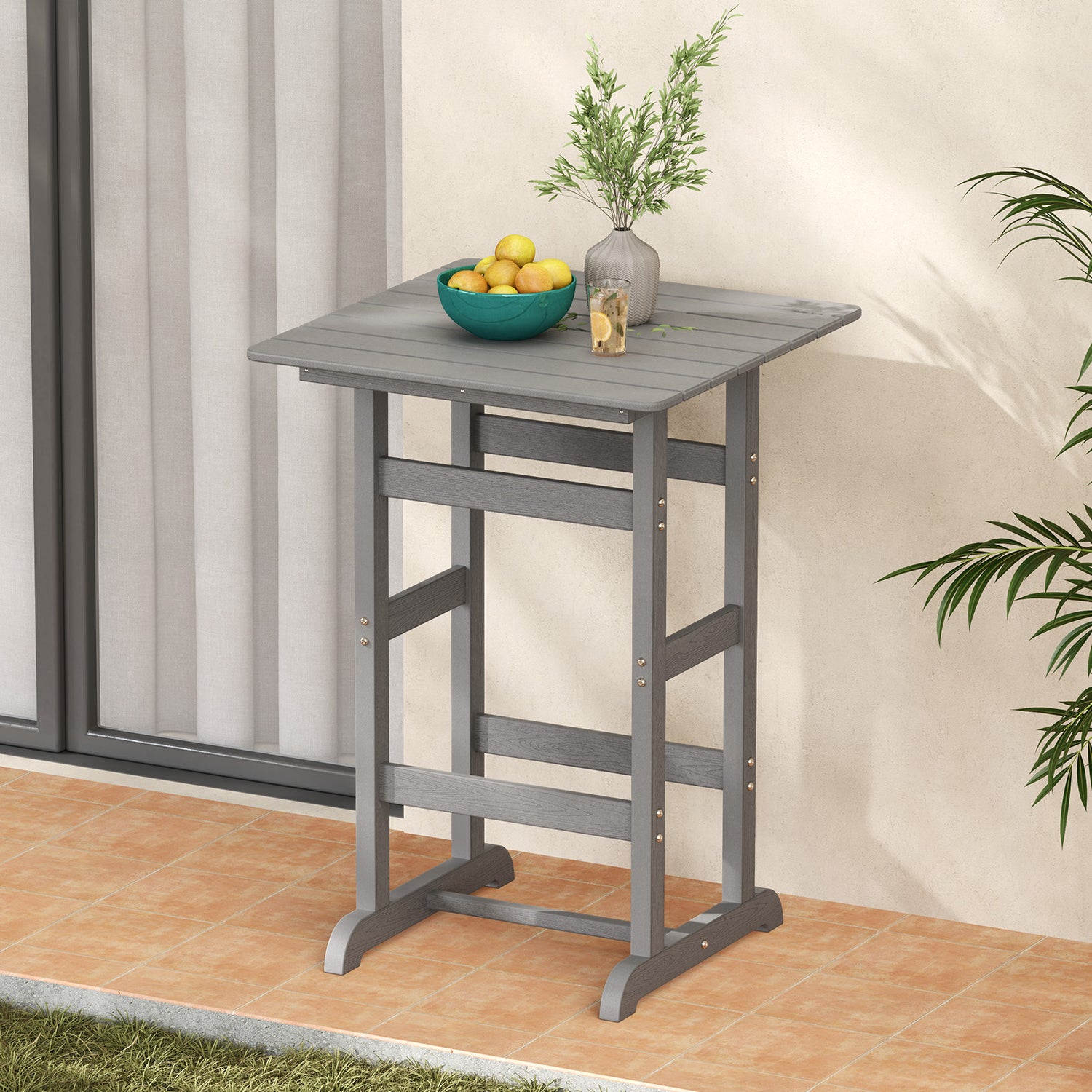 30 Inch Square Bar Table Dining Table with Slatted Tabletop for Poolside