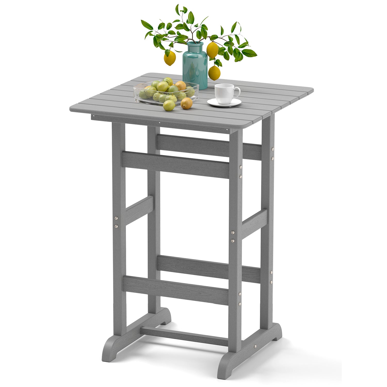 30 Inch Square Bar Table Dining Table with Slatted Tabletop for Poolside