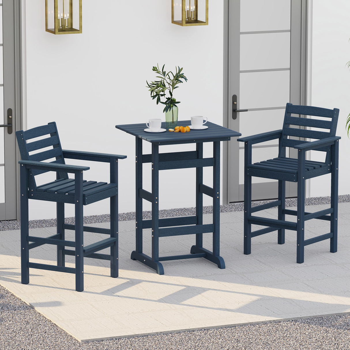 30 Inch Square Bar Table Dining Table with Slatted Tabletop for Poolside