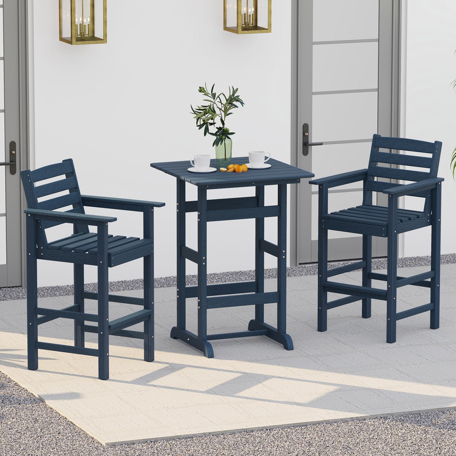 30 Inch Square Bar Table Dining Table with Slatted Tabletop for Poolside