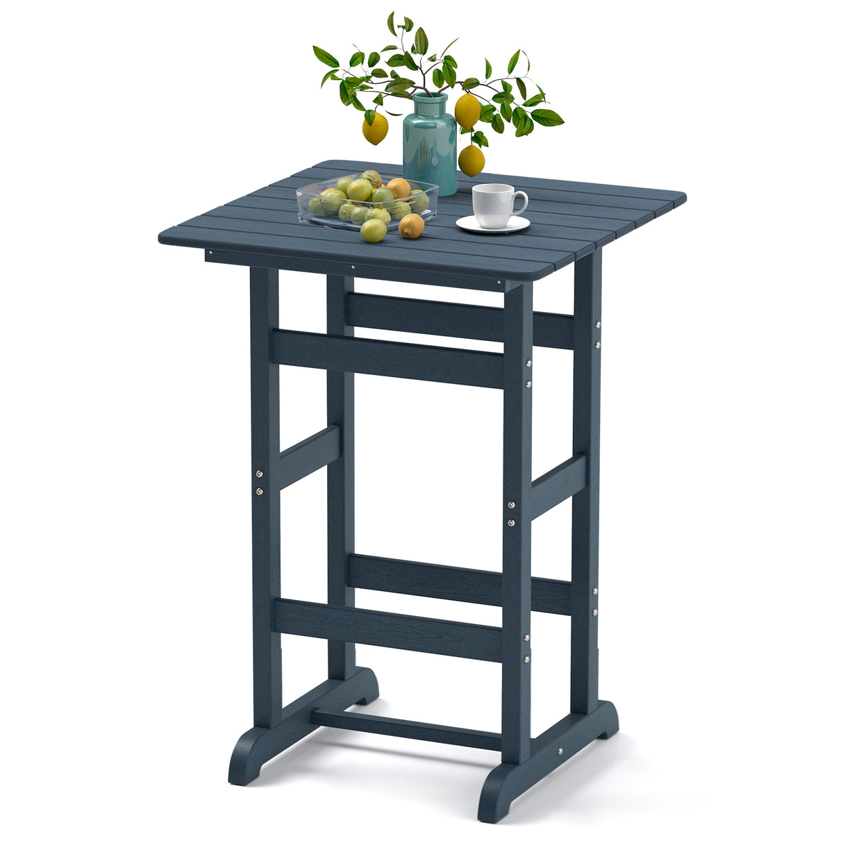 30 Inch Square Bar Table Dining Table with Slatted Tabletop for Poolside
