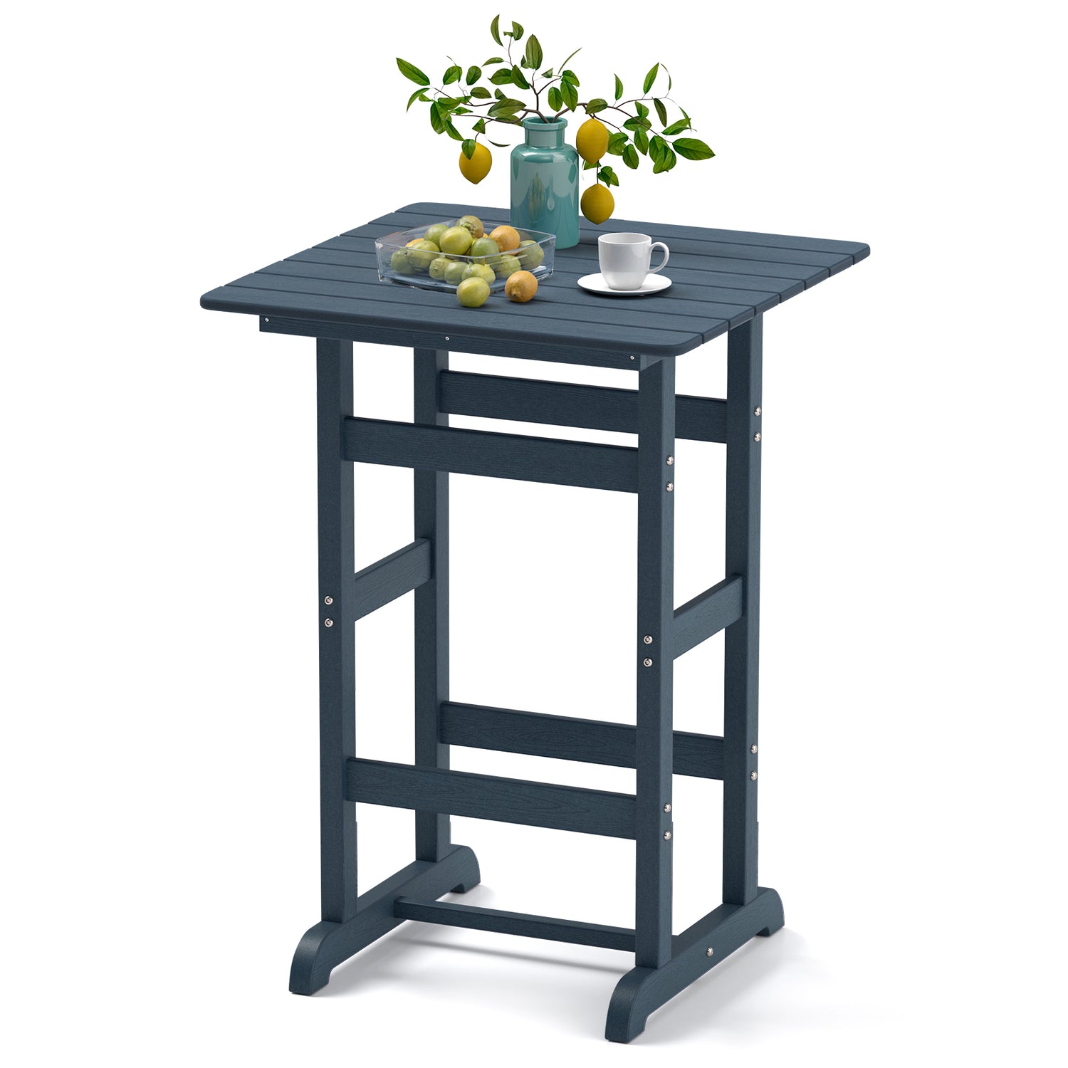 30 Inch Square Bar Table Dining Table with Slatted Tabletop for Poolside