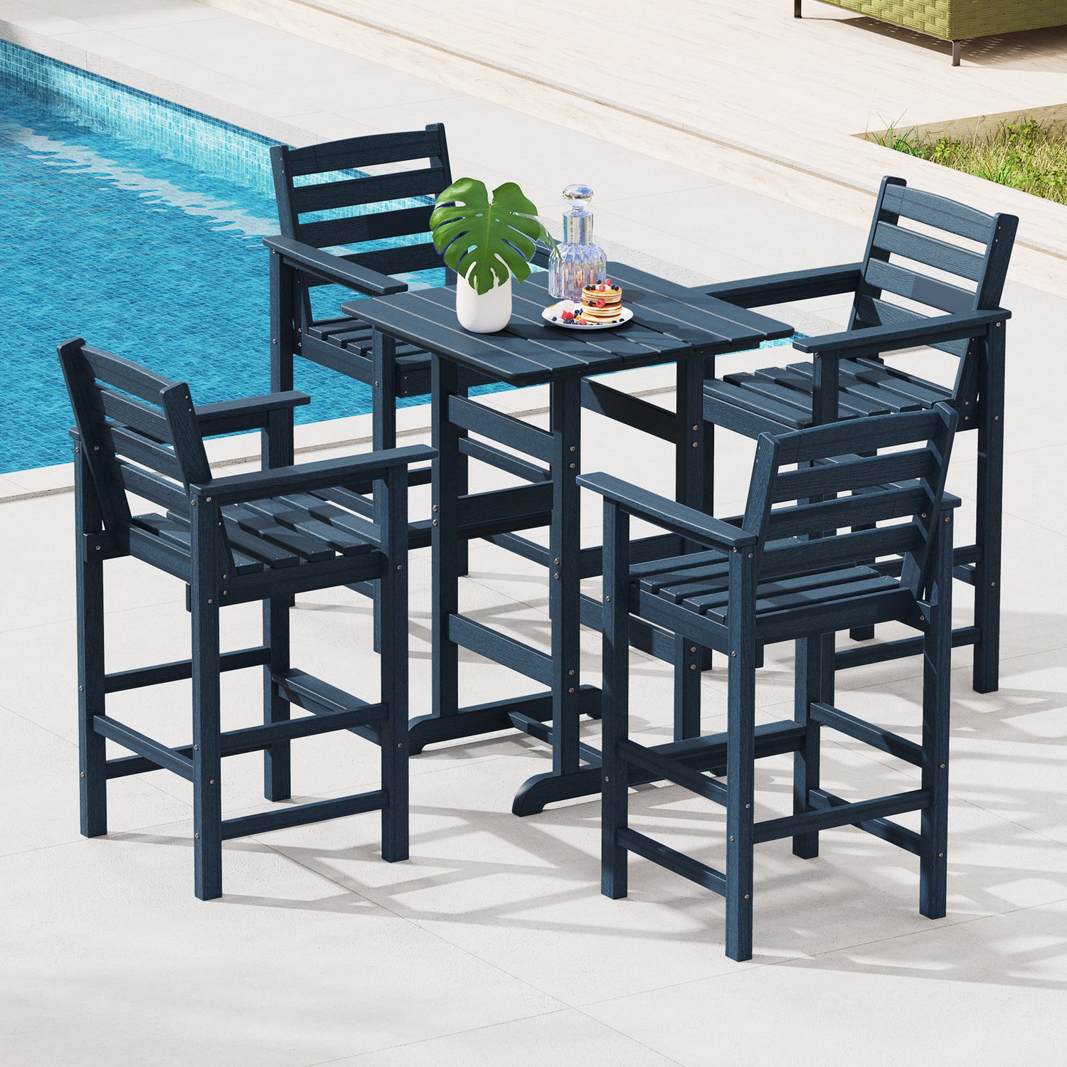 30 Inch Square Bar Table Dining Table with Slatted Tabletop for Poolside
