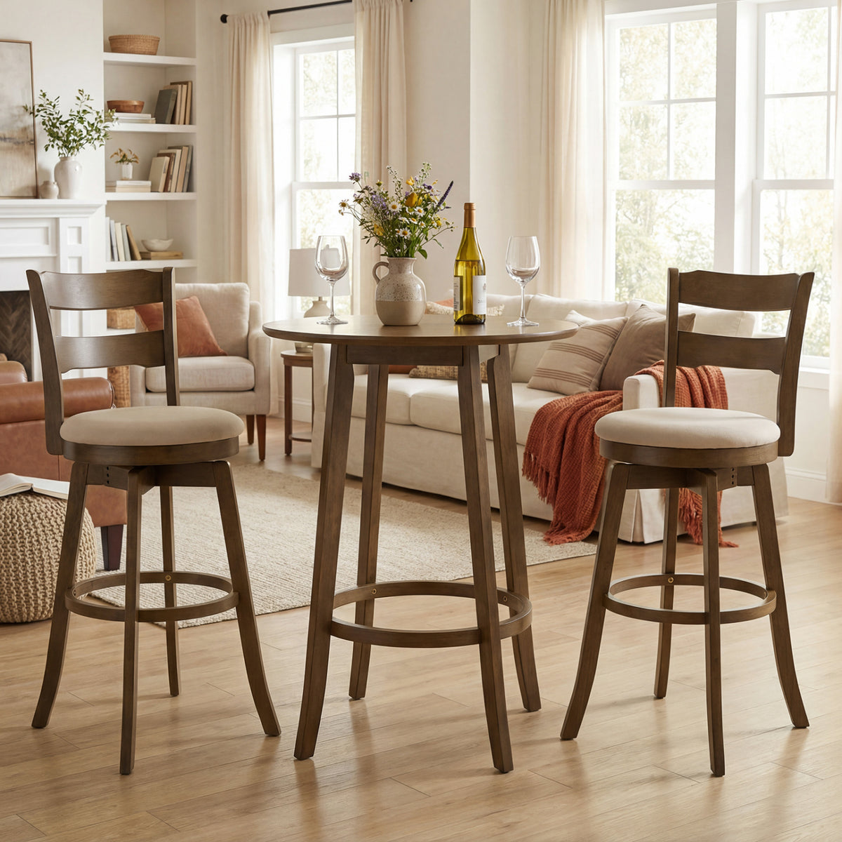 Swivel Barstools with Backrest & Upholstered Seat-Set of 2/4