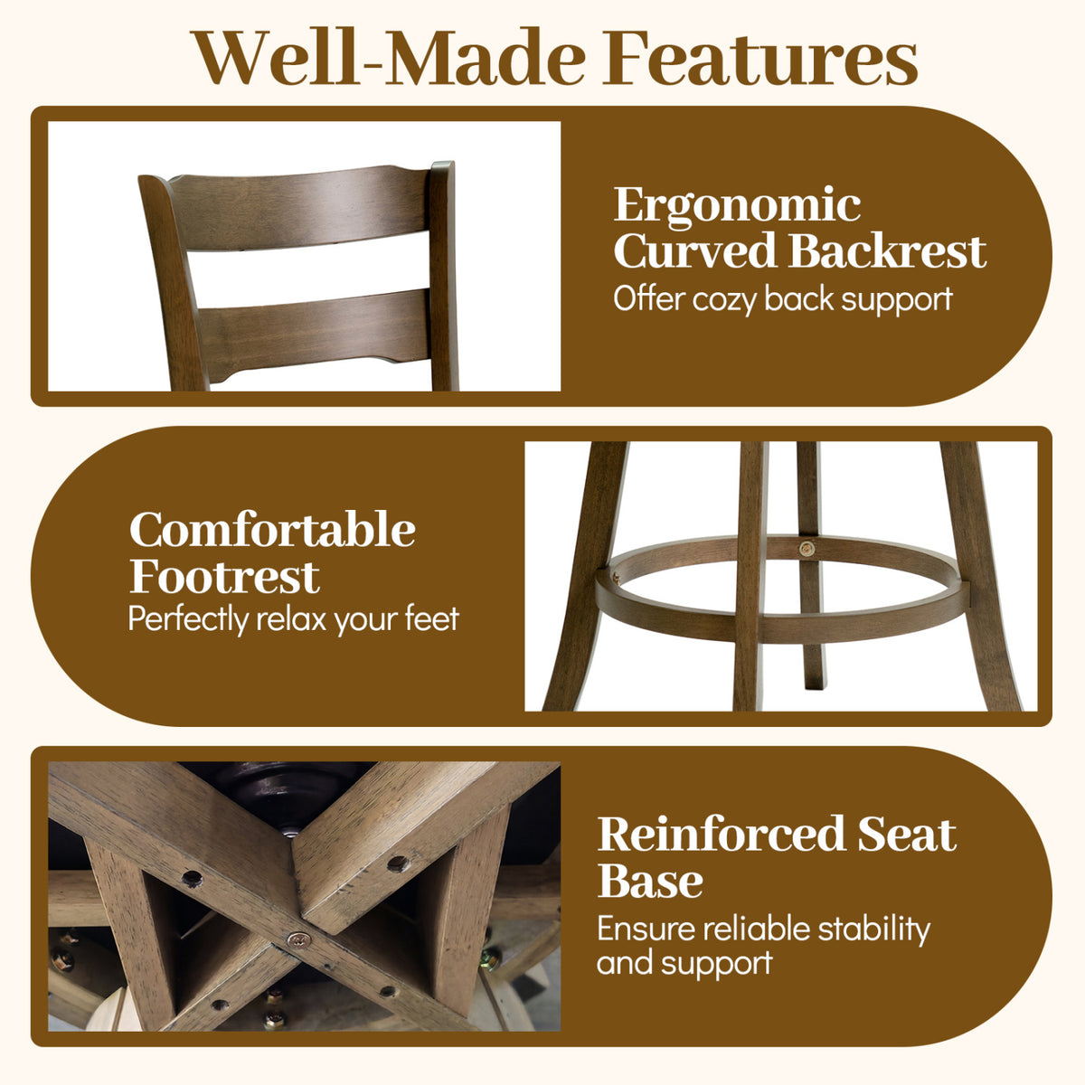 Swivel Barstools with Backrest & Upholstered Seat-Set of 2/4