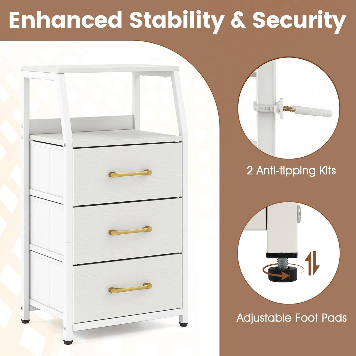 30.5 Inch Tall Nightstand with 3 Fabric Drawers and 2 Spacious Open Shelves