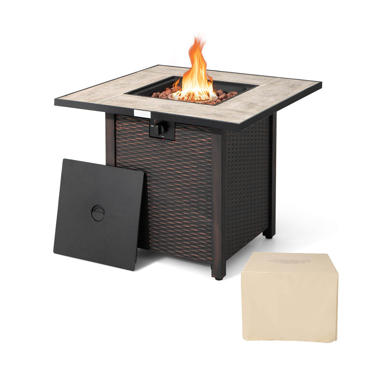 30 Inch Square Propane Gas Fire Pit Table Ceramic Tabletop