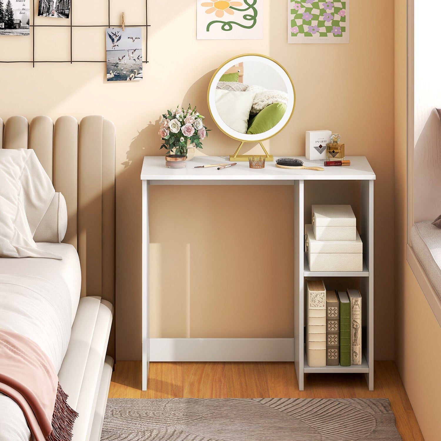 31.5 Inch Modern Home Office Desk with 2 Compartments