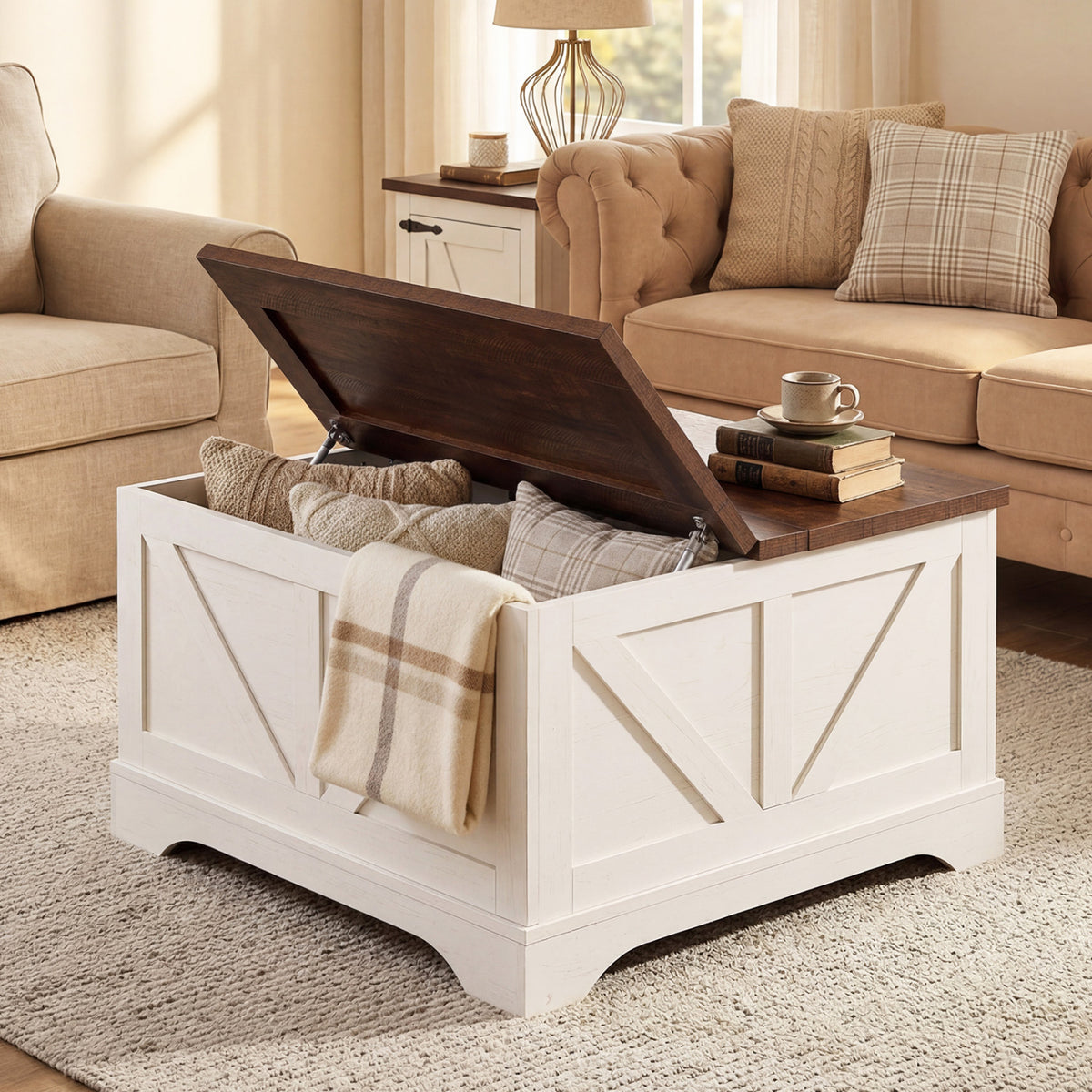 31.5 Inch Square Coffee Table with Lifting Tabletop and Hidden Compartment-Rustic Brown