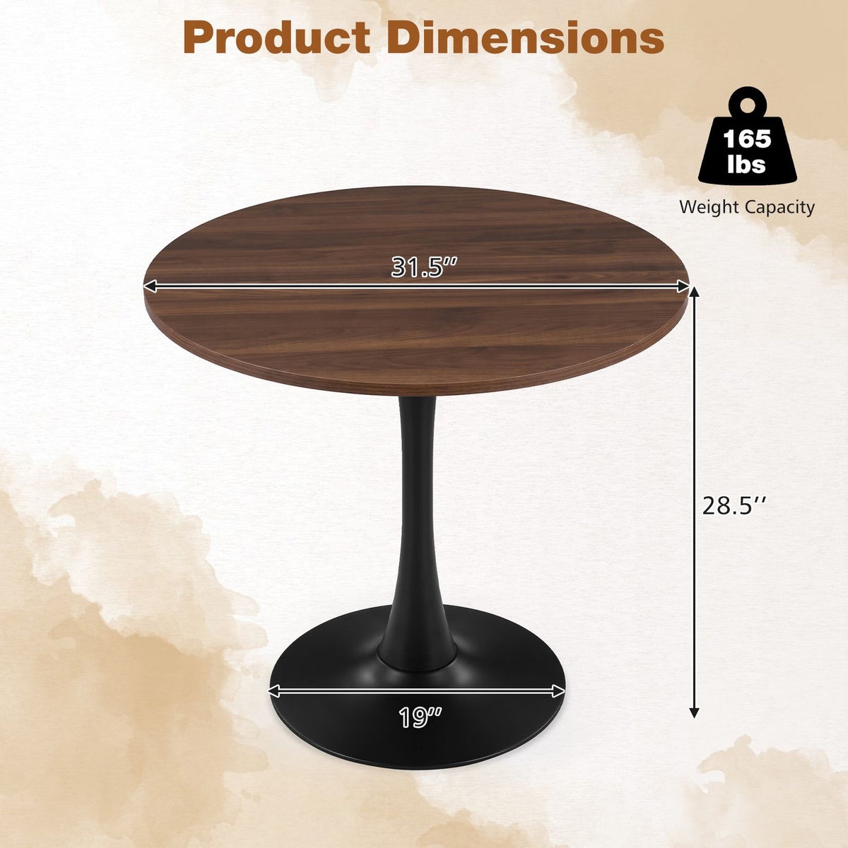 31.5-Inch Tulip Table for 2-4 with Thickened Table and Metal Pedestal for Small Spaces-Walnut